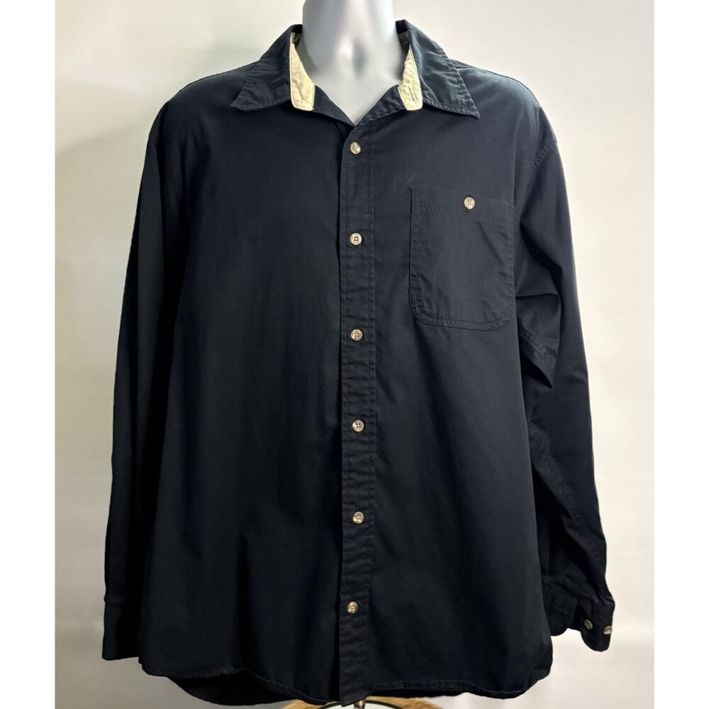 RedHead Mens Black Button Up Collar Single Pocket Long Sleeve Shirt Cotton XL